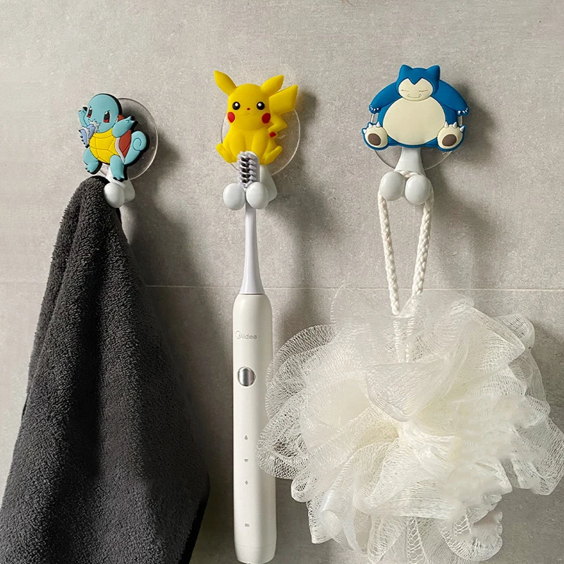 

Pokemon Pikachu Powerful Non-Mark Self Adhesive Toothbrush Holder Kitchen Bathroom Hooks Multifunction Home Organizer Hanger