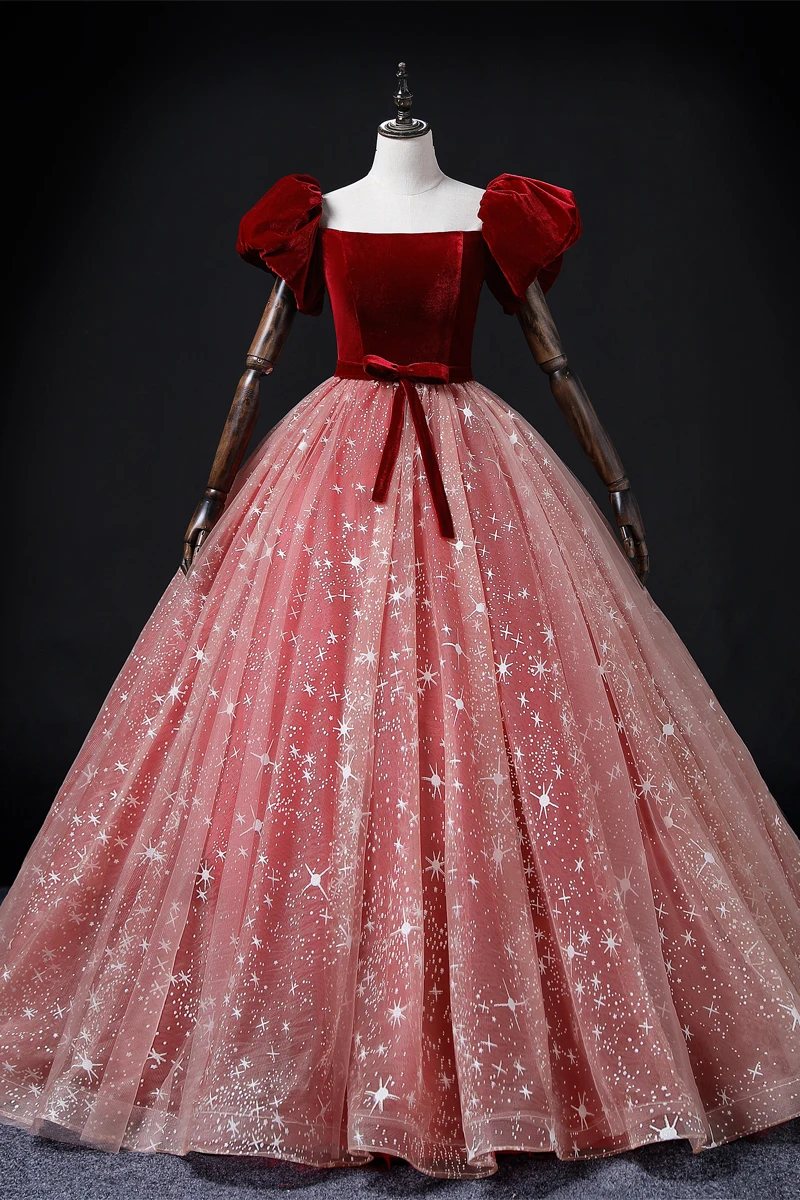 

bubble sleeve galaxy veil ball gown dream fairy long princess dress studio/stage/chorus/Victorian gown