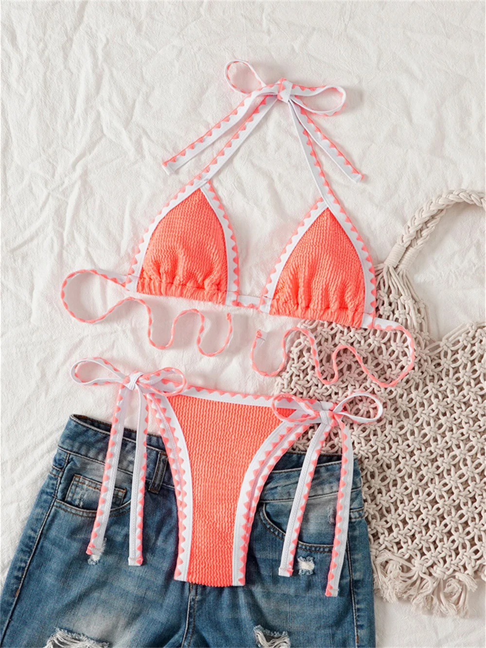 Милый бикини с открытой спиной купальник для отдыха женский Y2K пляжный купальный