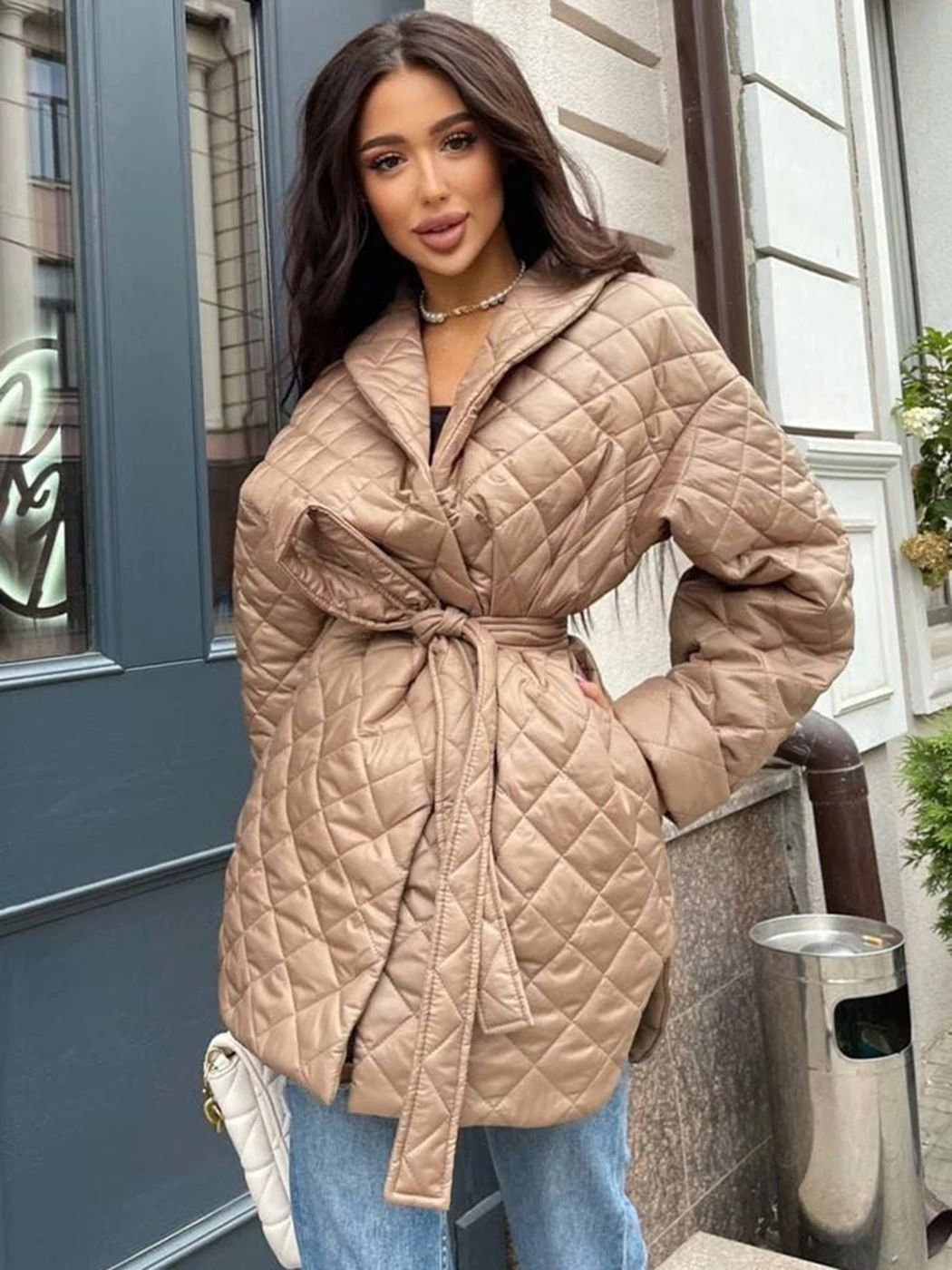 2022 Winter Fashion Loose Long Coat Parkas Black Cotton Padded Jacket Light Thin Fashion Elegant Quilted Coats for Women