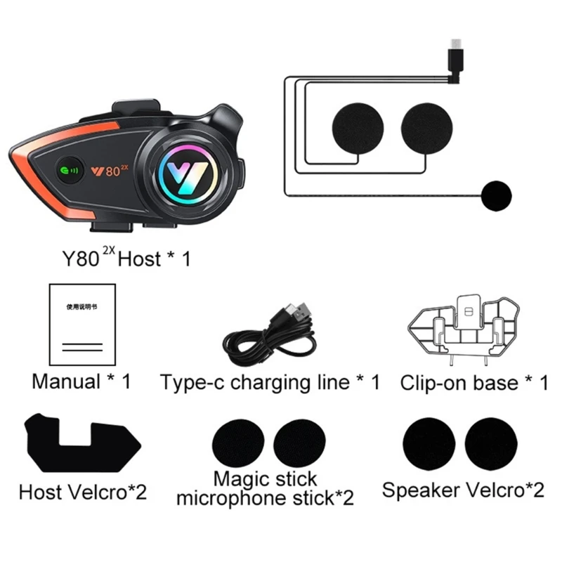 

Y80 2X Мотоциклетный шлем Bluetooth-гарнитура Беспроводные наушники Музыкальный плеер Динамик