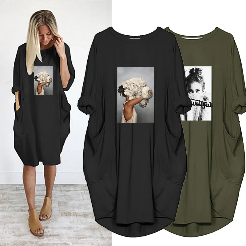 

Новинка осени 2023, женское Повседневное платье до колена с карманами, модное уличное платье с 3D принтом, подходит для всех сезонов