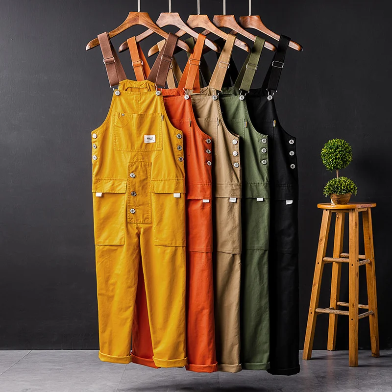 

2023 Summer Men Bib Pants Solid Color Casual Jumpsuits Women Streetwear Joggers Multi Pockets Fashion Suspenders Cargo Overalls