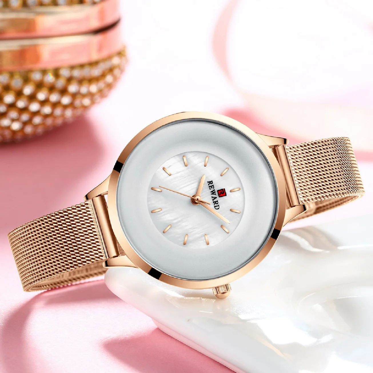 REWARD New Rose Gold Women Watch Business Quartz Watch Ladies Top Brand Luxury Female Wrist Watch Girl Clock Relogio Feminin enlarge