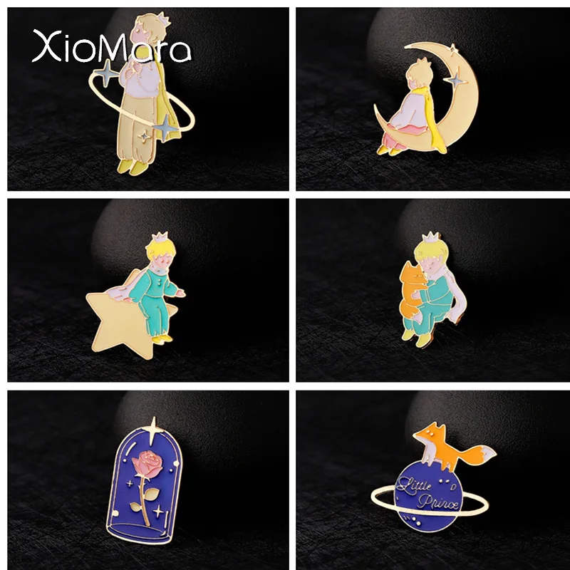 Little Prince Enamel Pin Cartoon Little Prince Fox Rose Planet Lapel Clothes Bag Brooches Cute Jewelry Gift For Kids