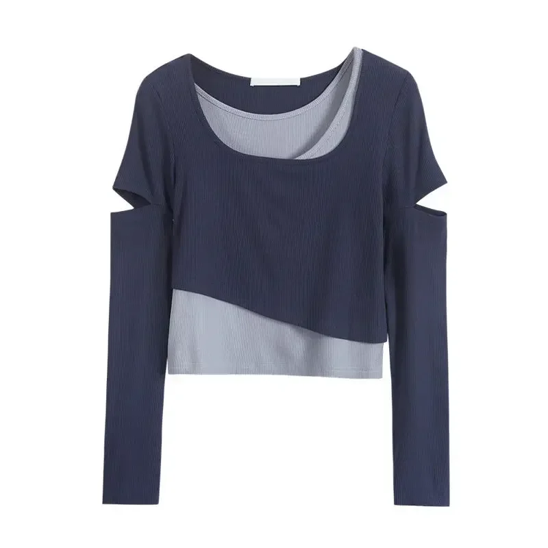 EWSFV 2021 осеннее новое поступление женский топ из двух предметов с высокой талией