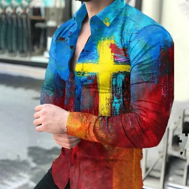 2022 New Fashion Long Sleeve Shirts 3D Cool Printing Clothing Beach Birthday Party Casual Top Men Shirts Ropa Hombre S-XXXL