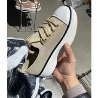 spring and autumn new sports shoes round toe knitted elastic white shoes thick bottom lace up casual shoes new large size 36 43