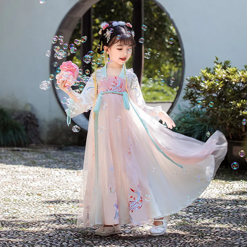 

Hanfu Girls Summer Thin Fairy Style Dress Super Fairy Ancient Style Children's Ancient Clothes High-end Short Sleeve Ru Skirt