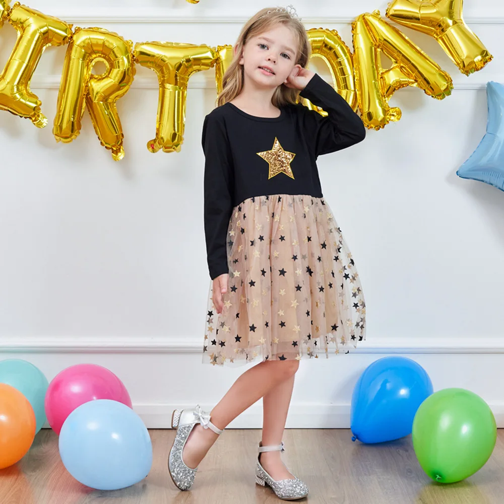 

Dress Girls Spring & Autumn dresses Kids Christmas party Clothes Toddler Girls Long Sleeve Star Sequined Princess Cotton Dress