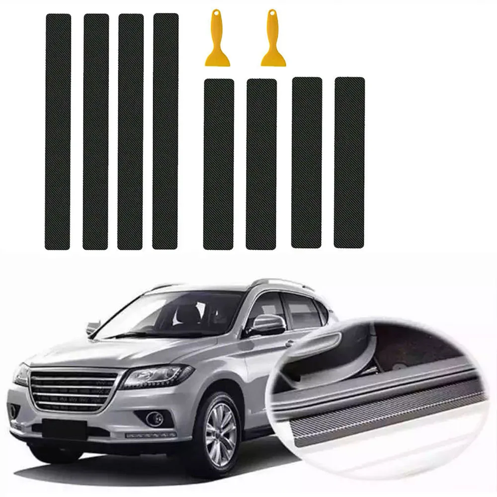 

8 шт., автомобильные наклейки s, универсальные наклейки на пороги, устойчивые к царапинам, из углеродного волокна, автомобильные наклейки на ...