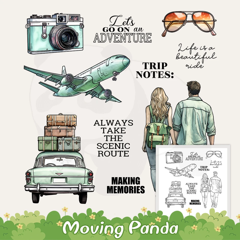 

Couples' Travel Adventure Tour Metal Cutting Dies Clear Stamp DIY Scrapbooking Dies Silicone Stamps For Cards Album Crafts Decor
