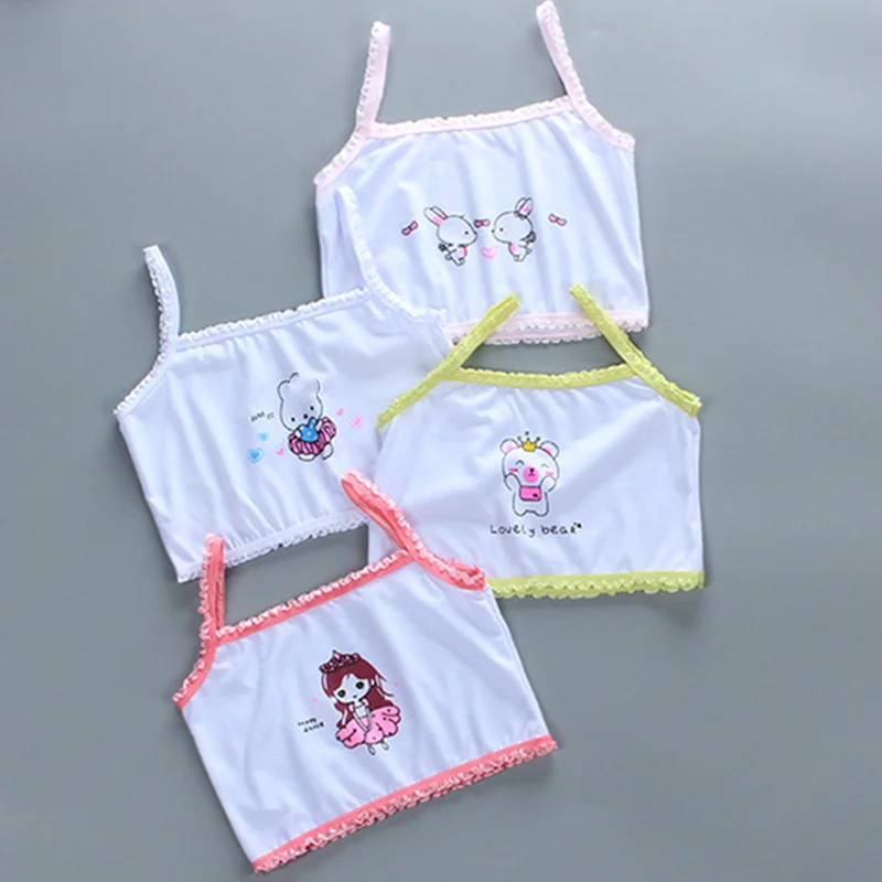 

3pcs/lot Cartoons Thin Sling T-shirt Cotton bra Topic Girls Underwear Teenage Training Bras vest gift cute send Random pattern