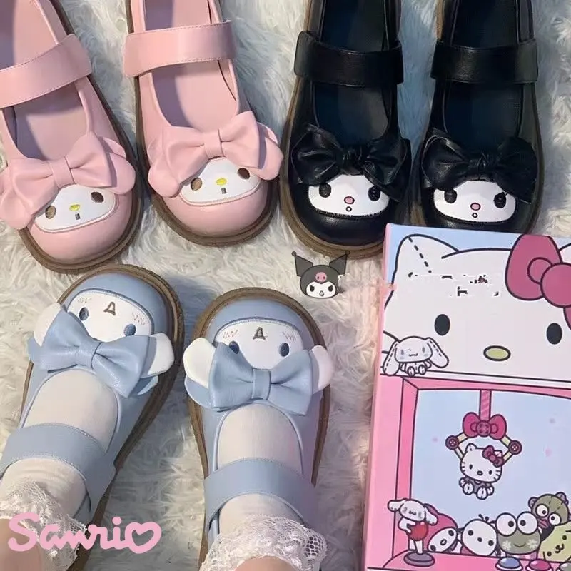 

Sanrio Kawaii Cinnamoroll Kuromi Shoes Summer Comfortable Lolita Leather Shoes College Style Cute JK Uniform Accessories