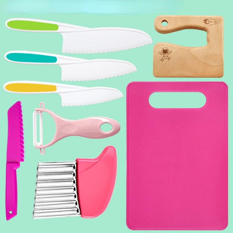

Kids Cooking Cutter Set Kids KnifeToddler Kitchen Cutter Cooking Knives To Cut Fruits Crinkle Cutter Peeler Kitchen Supplies