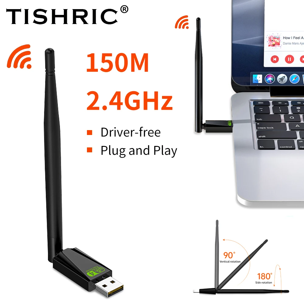 

Беспроводная сетевая карта TISHRIC 150M, USB 2,0 IEEE 80.11b/g/n, USB Wi-Fi адаптер, беспроводная карта для ноутбука, ПК, Wi-Fi антенна