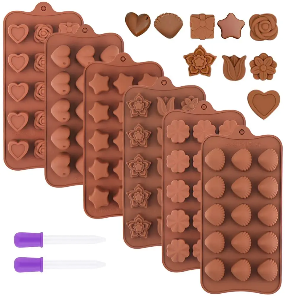 

SILIKOLOVE 6PCS Silicone Chocolate Molds 3D Mini Chocolates Baking Mold DIY Baking Tools with 2 Dropers Kitchen Accessories