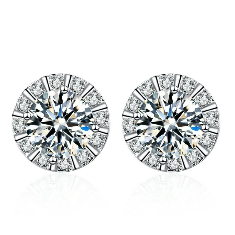 

S925 Silver Round Bag Moissanite Earrings Women's Temperament 50 Points Earrings Fashion Earrings four leaf clover earrings
