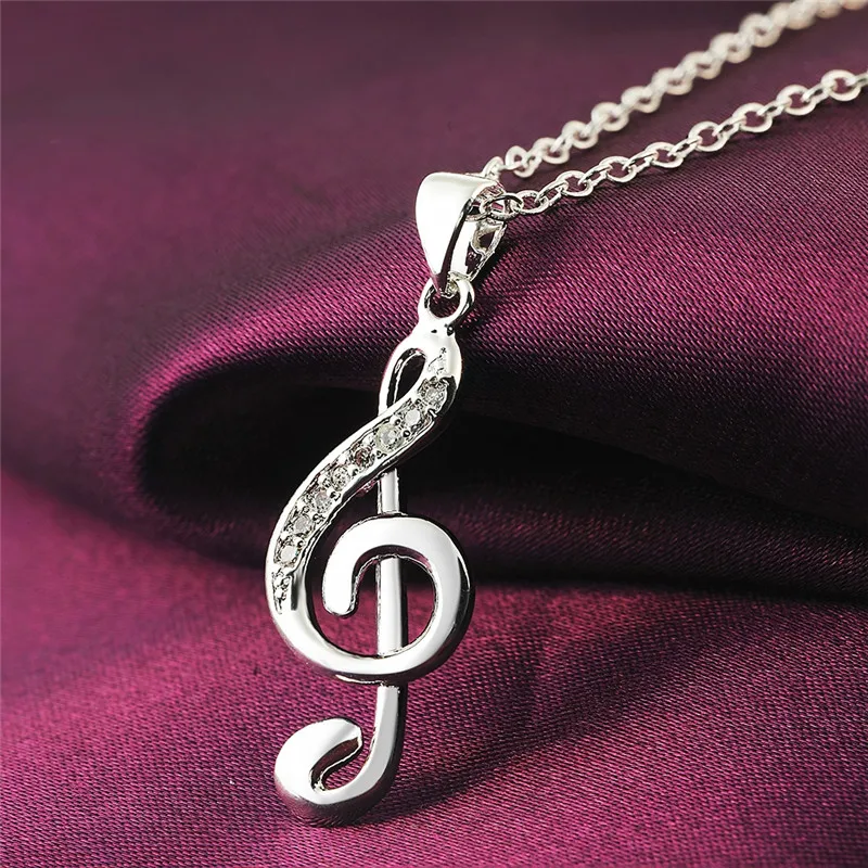 

925 Sterling Silver Necklace Crystal Elegant Musical Note Pendant For Women High Quality Fashion Jewelry Christmas Gift