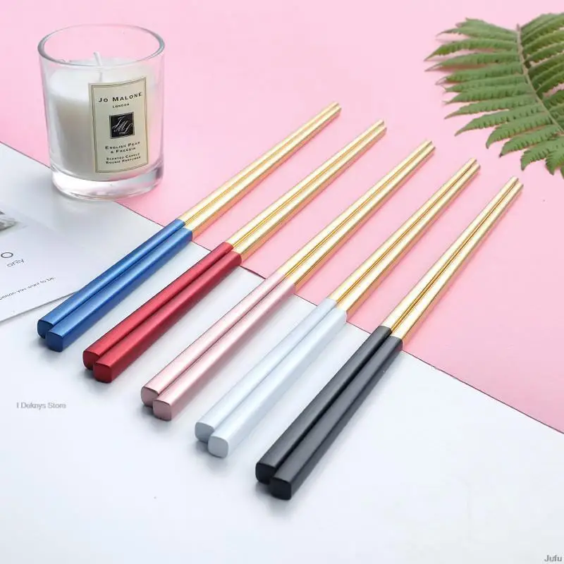 

1 Pair Stainless Steel Chopsticks Metal Chop Sticks Tableware Silver Gold Reusable Metal Chopstick For Sushi Sticks Palillos