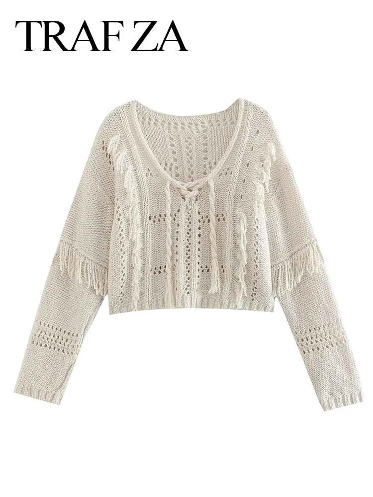 

Женский свитер в стиле ретро, с круглым вырезом и бахромой