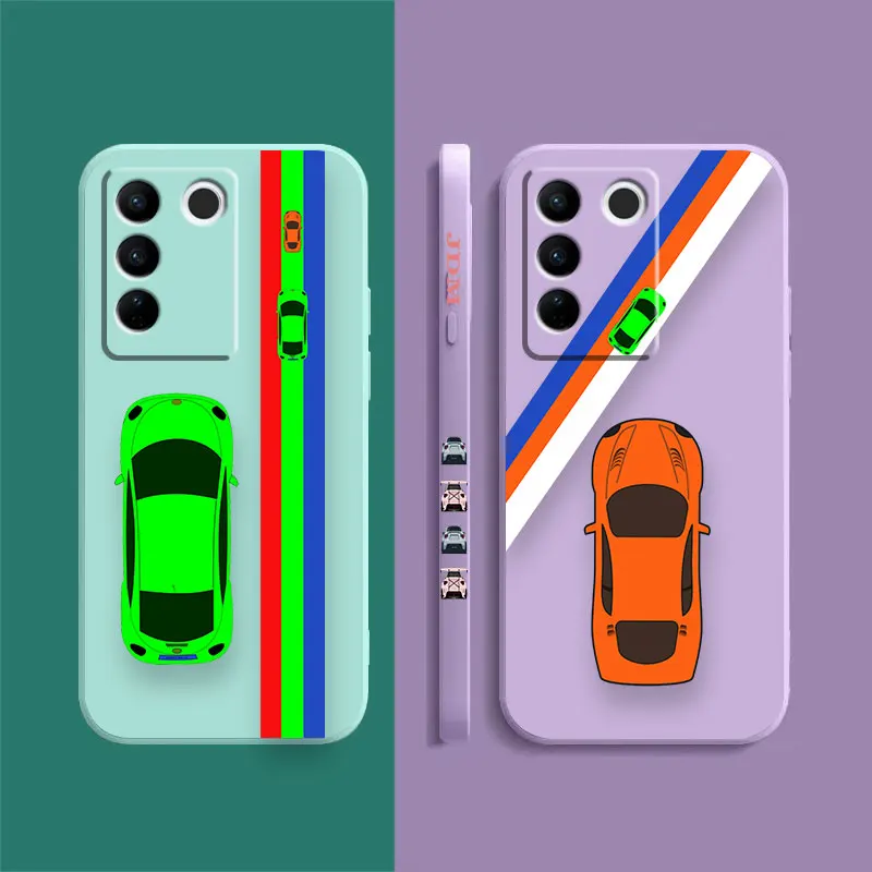 Case For VIVO S5 S6 S7 S9 S9E S10 S12 S15 S16 S16E V19 V20 V21 V23 V25 V27 PRO 5G Case Funda Cqoue Shell Capa Cartoon Sports Car