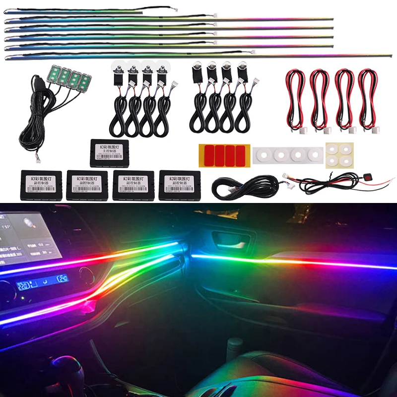 

14 in 1 18 in 1 64 Color RGB Symphony Car Atmosphere Interior LED Acrylic Guide Fiber Optic Universal Decoration Ambient Lights