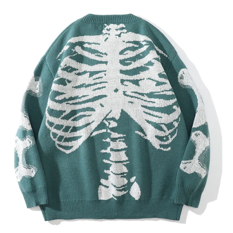 

2022 Hip Hop Oversized Streetwear Sweater Letter Skeleton Print Harajuku Knitted Pullover Men Spring Fashion Casual Sweaters