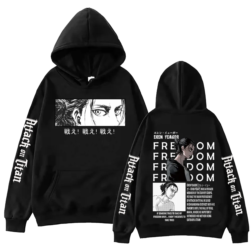 Anime Attack on Titan Eren Yeager Hoodie Harajuku Hip Hop Pullover Tops Sweatshirt Fans Gift