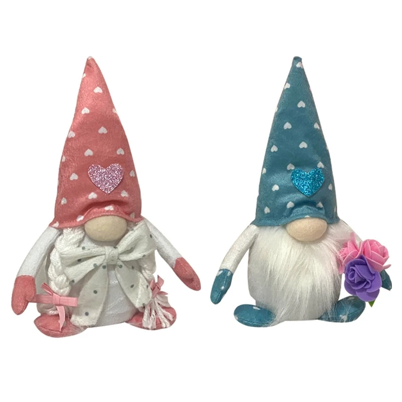 

Valentines Day Gnome Plush Flower Heart Scandinavian Tomte Elf Decorations LED Light Swedish Gnomes Dwarf Figurines