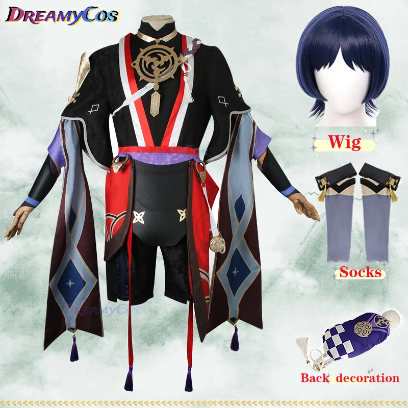 

Genshin Impact Fatui Balladeer Cosplay Anime Outfit Costume Uniform Wig Halloween Party Clothes Fashion Scaramouche