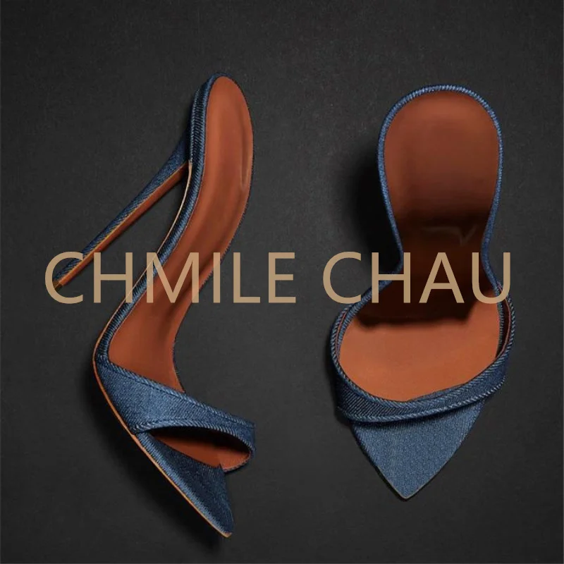 CHMILE CHAU Pointed Toe Luxury Designer Women Slide Sandal High Heel Sexy Fetish Evening Party Big Size Chaussure Femme 7-C-SP-1
