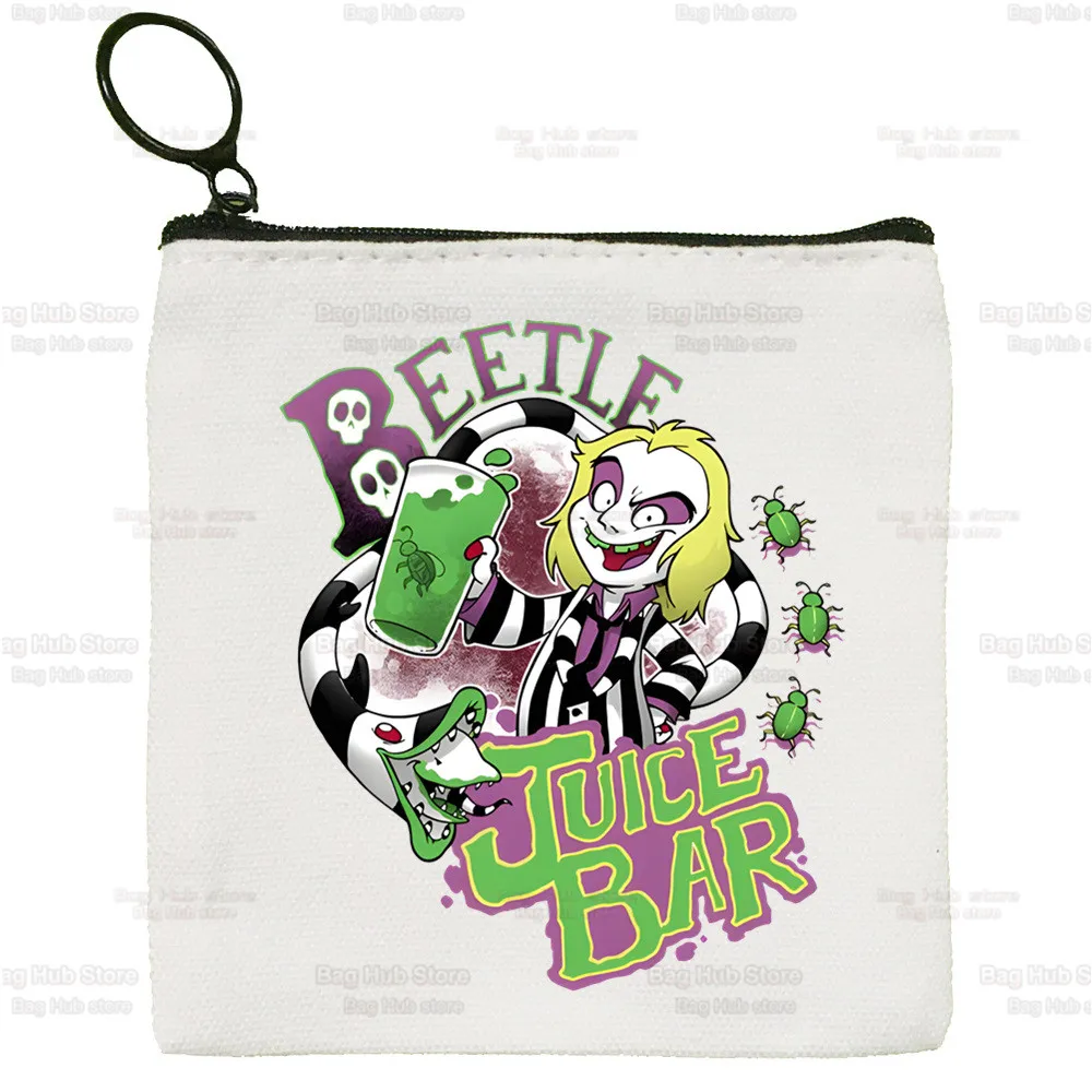Beetlejuice Horror Movie Gift Canvas Coin Purse Custom Coin Cartoon Halloween Purse Key Case Simple Small Cloth Bag Coin Purse