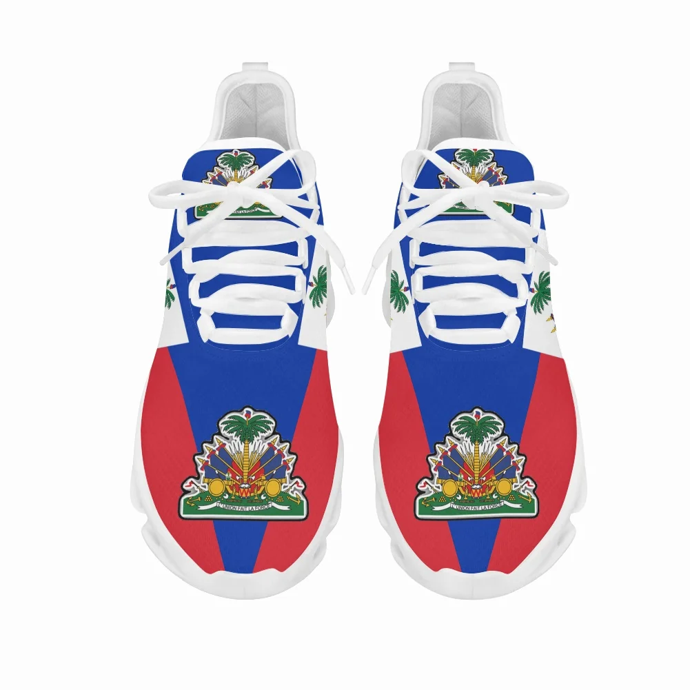 ELVISWORDS Brand Design Women Sneakers Haiti Flag Design Walk Shoes Light Lace-up Flats Footwear Vulcanized Shoe chaussure femme