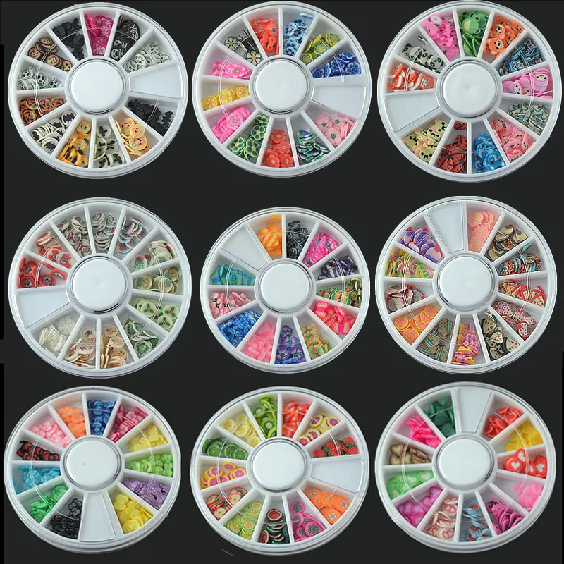 

New 12 Grid Box Nail Art 3D Fruit Slices Polymer Clay DIY Slice Decoration Nail Sticker Mixed Style for Choice 10g/box