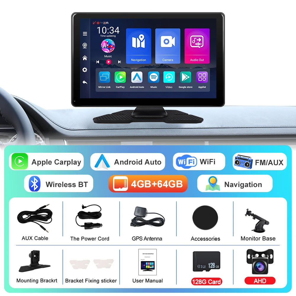 

Podofo Android 13 CarPlay портативный умный плеер 9 "Carplay Android автомобильный монитор навигатор GPS WIFI Airplay экран приборной панели