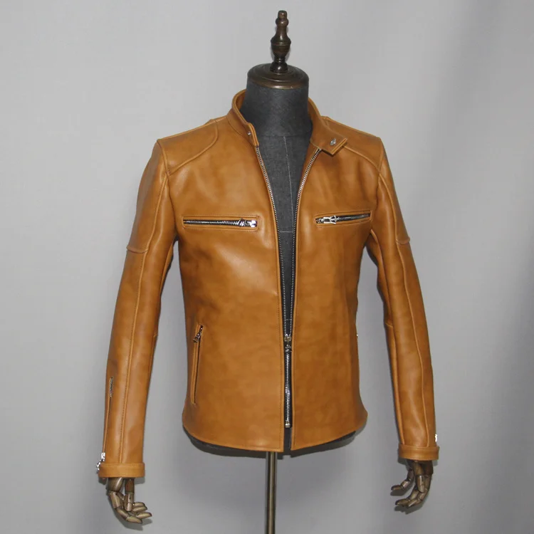 

YR!Free shipping.Quality batik cowhide jacket.vintage heavy genuine leather coat,slim motor biker leather wear.thick.sales