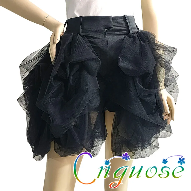 Womens Clothing 2022 Fashion Gothic Modis Tulle Skirt Design Sense Niche High Waist bud Tutu Irregular Skirt Shorts Feminino