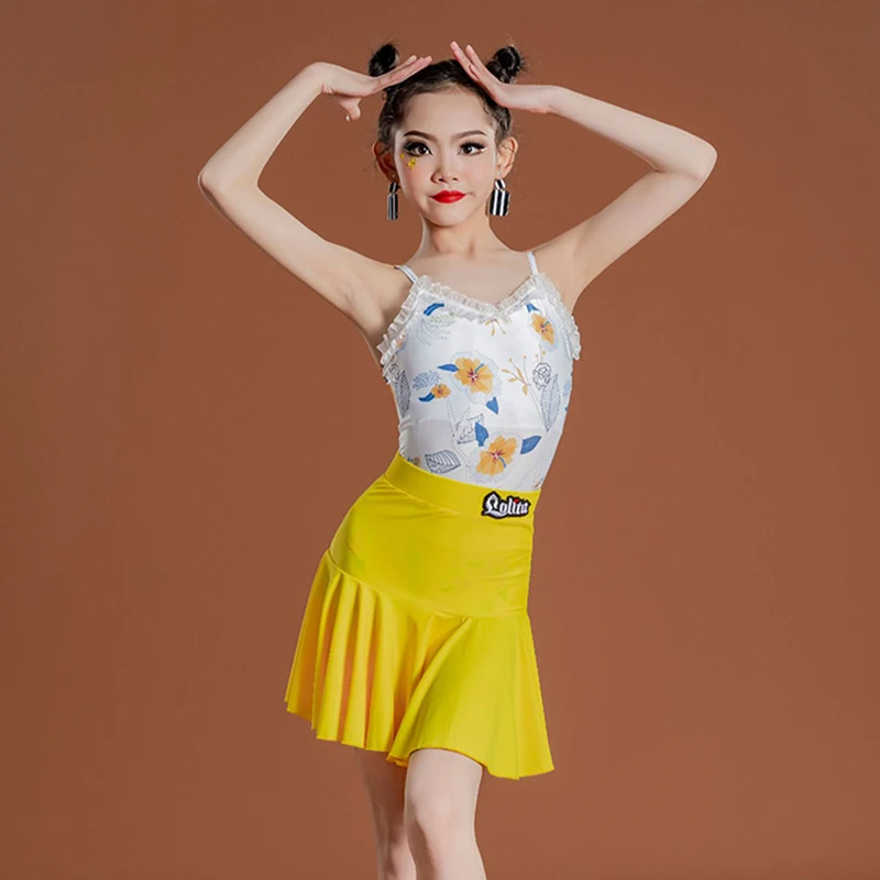 

Summer Latin Dancing Clothes Suit For Girls Kids Rumba Samba Dancer Outfit Tops Skirt ChaCha Tango Competition Costume YS3517