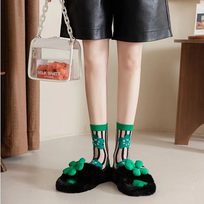 Носки женские зеленые тонкие средней длины милые носки из сетчатой ткани подарок