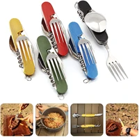 2021 hot sale multifunctional foldable pocket stainless steel outdoor camping picnic cutlery knife fork spoon tableware parts
