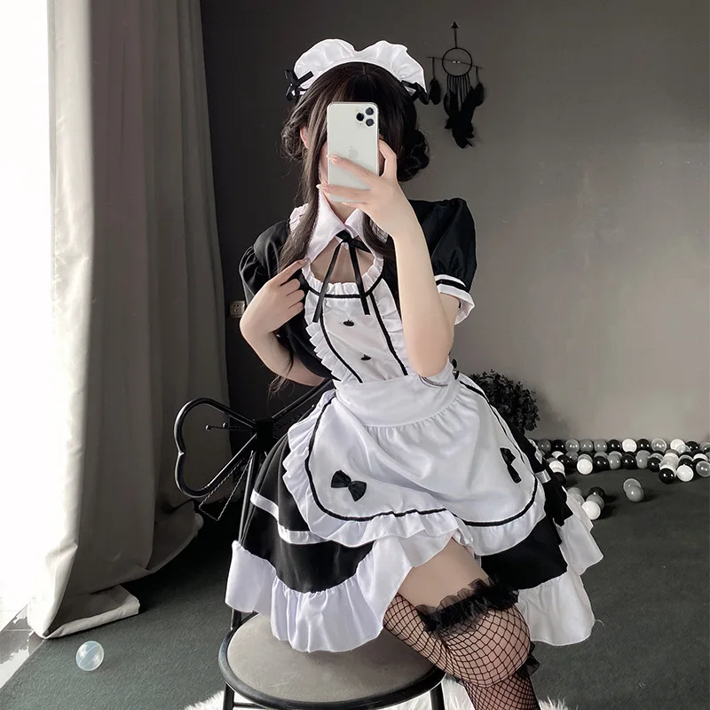 

Women Black White Maid Outfit Cute Lolita Dress 2023 New Anime Cosplay Costume Full Set Cafe Apron Party Uniform Sexy Lingerie