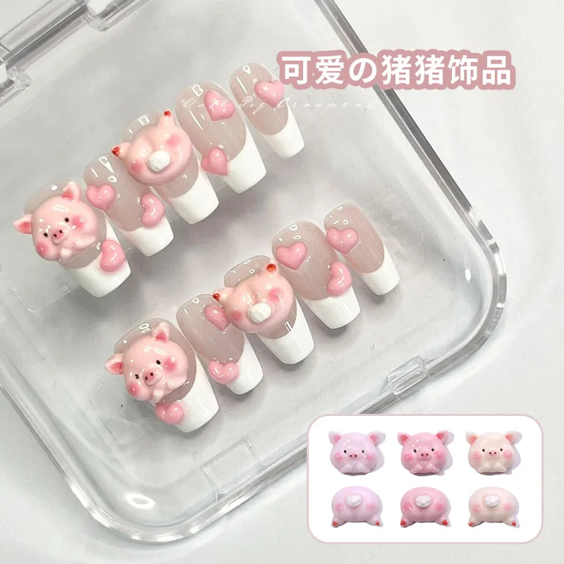 

10pcs Bulk Resin Cartoon Nail Charms Luminous Lovely Pig Nail Art Rhinestones Decorations Supplies Parts DIY Manicure Accessory