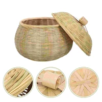 basket storagewicker lid rattan egg baskets woven fruit seagrassbread picnic trayround willow decorative serving sundries bowl