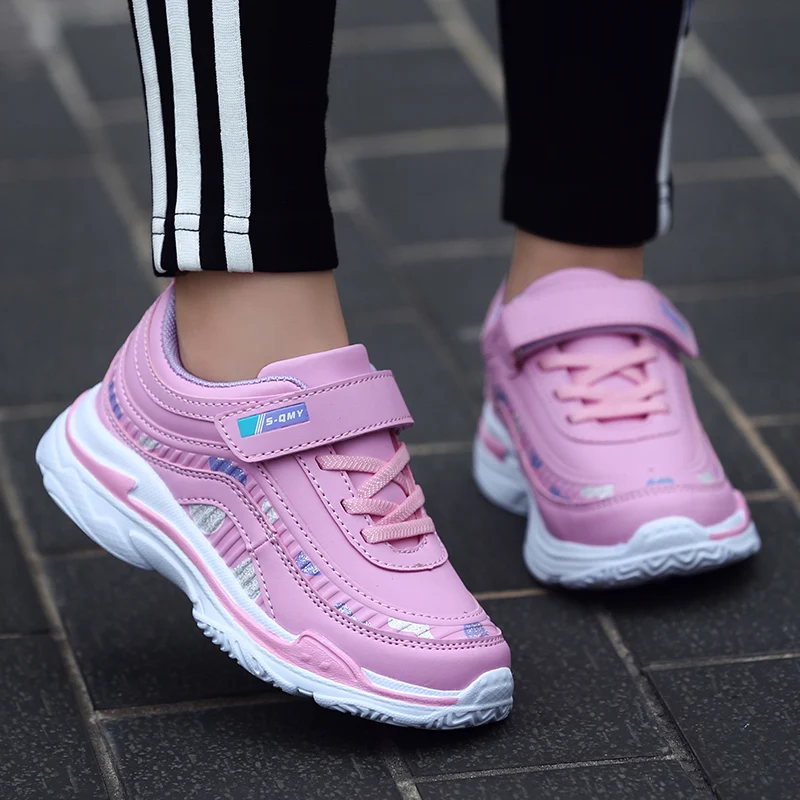 Kids Girls Shoes Leather Platform Sneakers Children Lightweight Pink Purple Running Sports Tennis Girls Sneaker Free Shipping