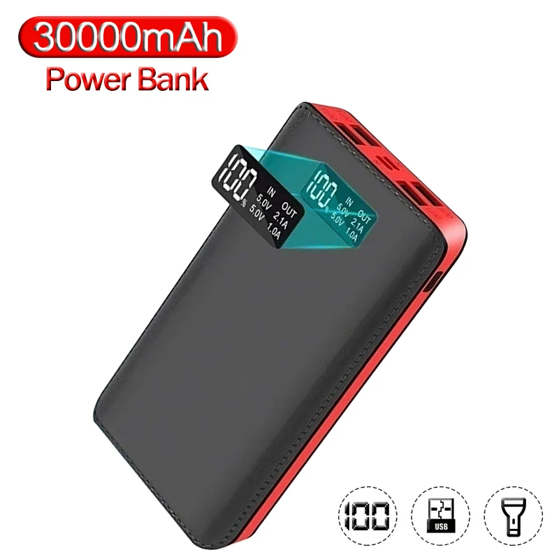 

Two-way Fast Charging Power Bank Portable 30000mAh Charger 4USB Digital Display External Battery Pack for iPhone Xiaomi
