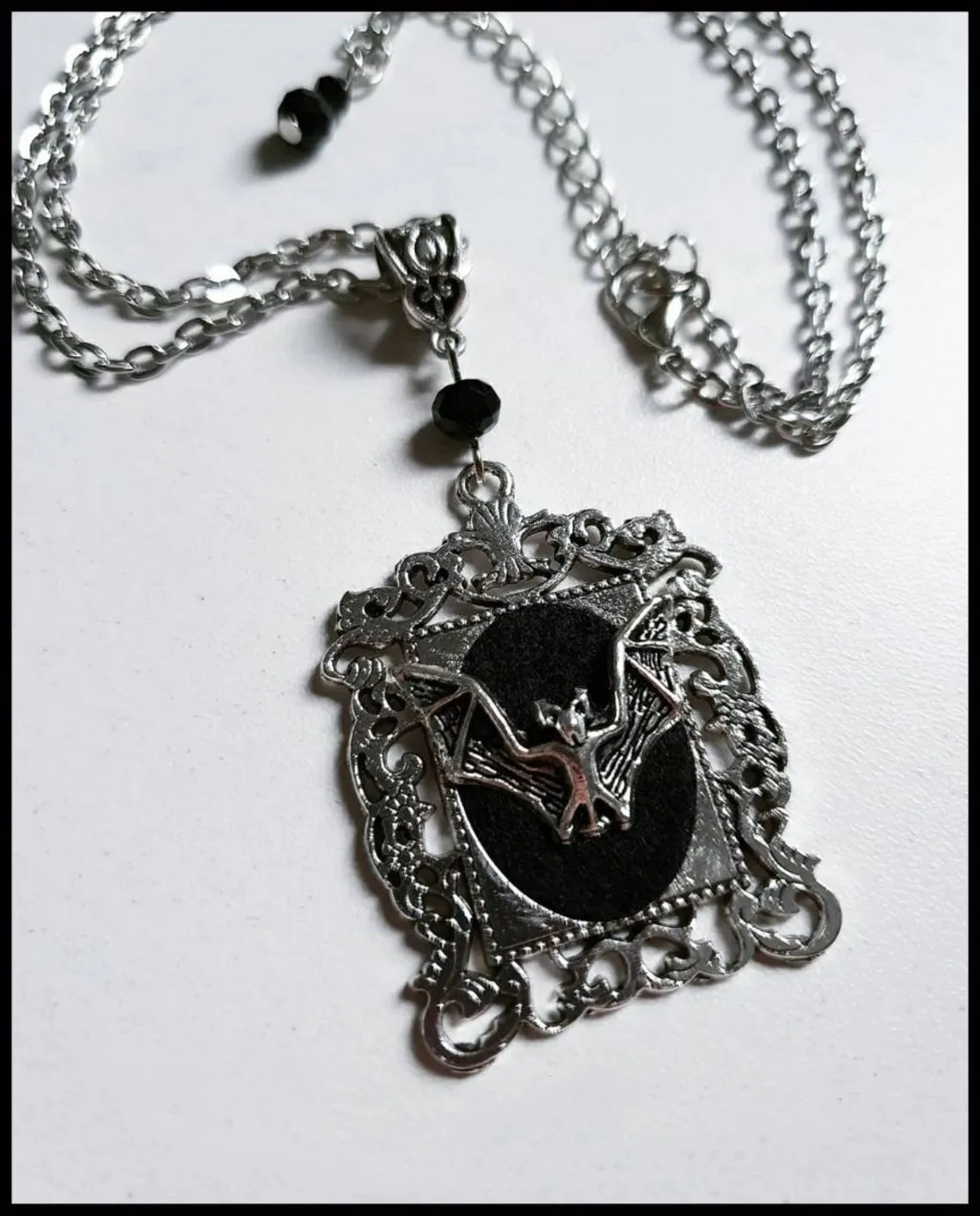 

Gothic Vampire Bat Sweater Necklace Framed Bat Embossed Women's Necklace Crystal Necklace Gift