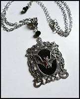 gothic vampire bat sweater necklace framed bat embossed womens necklace crystal necklace gift