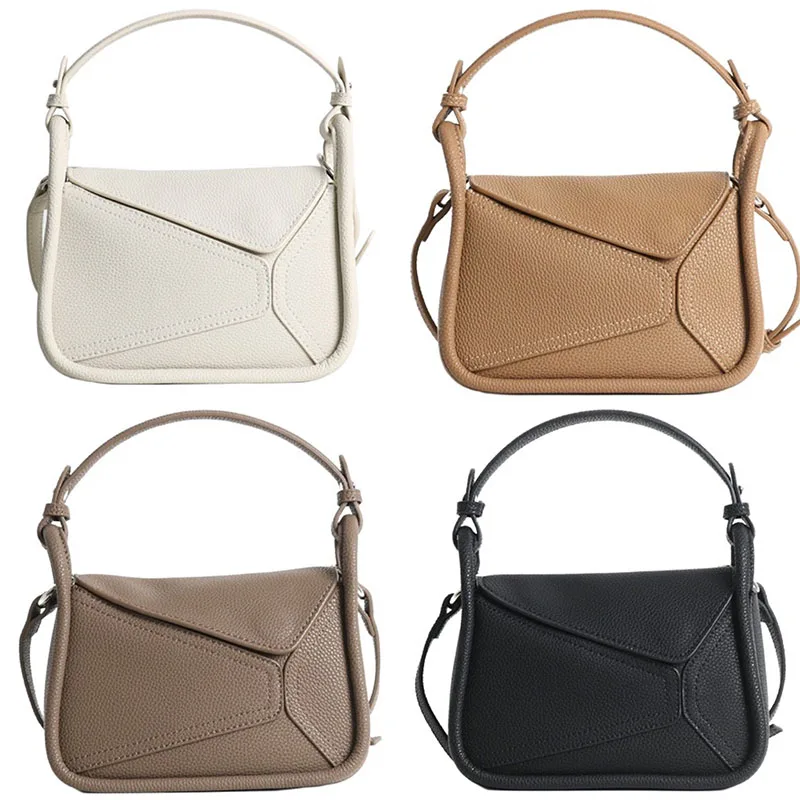 Pillow Handbags For Women 100%  Genuine Leather One Shoulder Bags Cowhide Geometric Crossbody Bags Solid Color Girls Daily Purse