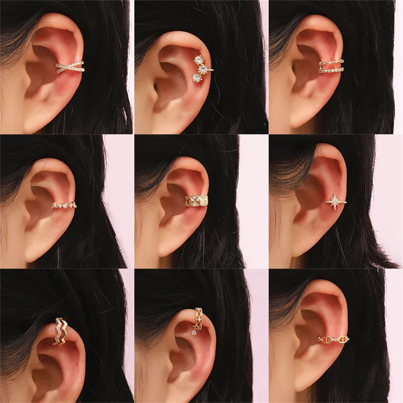 

Punk Gold Metal Ear Cuff Ear Clip for Women Geometric Non-Piercing Fake Cartilage Earring Small Earcuff Ear Wrap Clips Jewelry